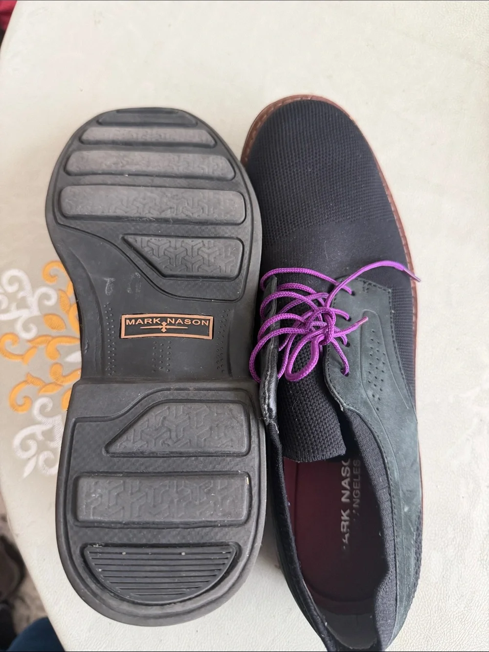 Mark Nason Black and Dark Green Oxfords with Purple Laces